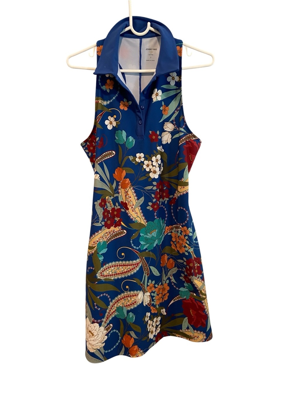 Johnny Was Royal Blue Floral Polo Mini Dress